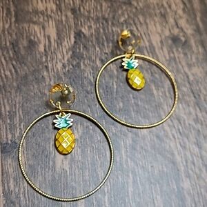 HAND CRAFTED Clear Gold Foil Textured Gold Plated Hoop Pineapple Dangle …